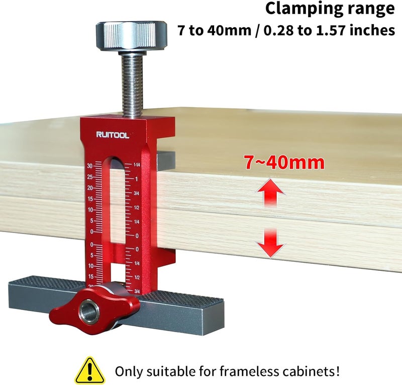 RUITOOL 2-in-1 Cabinet Door Mounting Jig & Rebound Device Tool with Bag, Installation Positioner for Frameless Cabinets Only, Easily Adjustable Aluminium Alloy Cabinet Hardware Jig with 3 Drill Bits - Image 2
